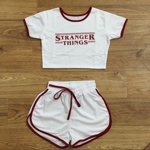 Contrast Trim Letter Print Tee With Shorts